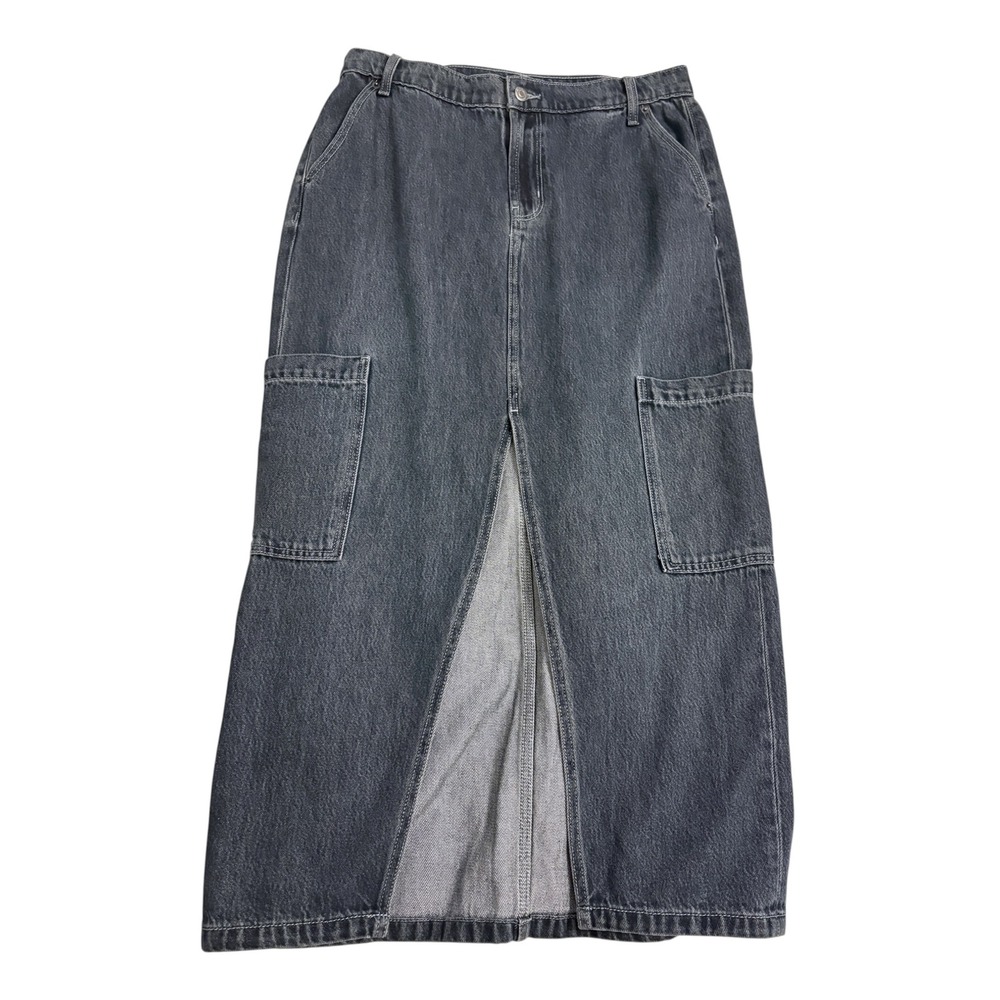 Old Navy Womens 8 Cargo Maxi Skirt Dark Grey Blue Drapey Denim Grunge Y2K Punk